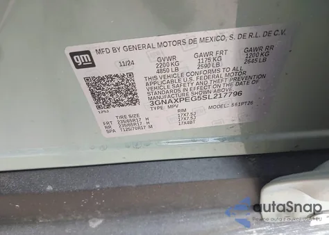 2025 Chevrolet Equinox Awd Lt из США, поврежденный, VIN 3GNAXPEG5SL217796